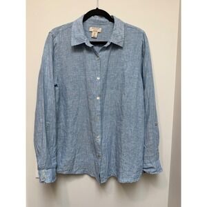Martha Stewart Collection 100% Linen Shirt Light Blue Coastal Button Down Large